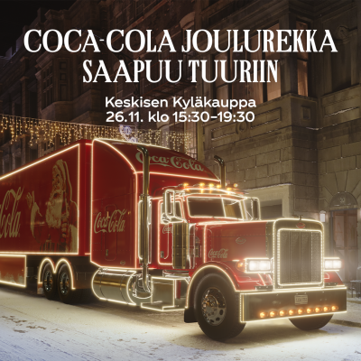 Coca-Cola Joulurekka saapuu Alavuden Tuuriin Keskisen Kyläkaupan Ruokapuodin piha-alueelle tiistaina 26.11.2024 klo 15.30-19.30.